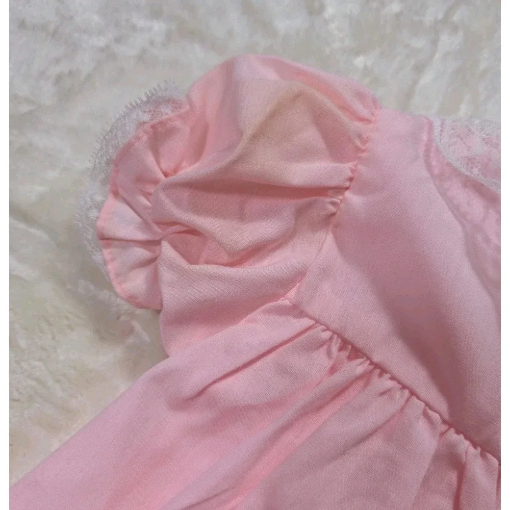 Vintage MyFair Pink Baby Dress Lace Collar Puff Sleeve 18 Months